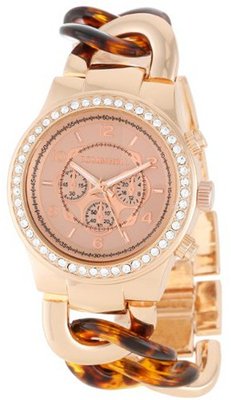 Bombshell BS0716RT Rhinestone Case Chain Link Rose Gold and Tortoise Woven Bracelet