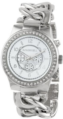 Bombshell BS0716SI Rhinestone Case Chain Link Silver Woven Bracelet