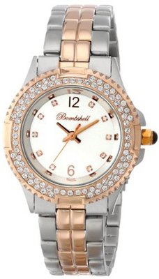 Bombshell BS1073-2TONE(ST./ROSE) Harmony Swarovski Crystal Stone Case 2-Tone Rose Gold Stainless Steel Bracelet