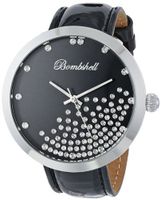 Bombshell BS1093-1(BLKSIL) Constellation Classic Stainless Steel Swarovski Crystal Stone Black Dial Leather Strap