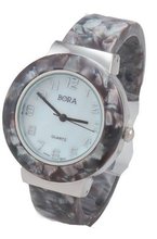 Bora Black Marble and Silver-tone Elegant Bangle Cuff