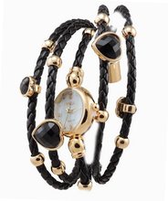 Bora Five-Rope Rhinestones studs , Black, Gold Tone