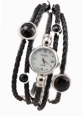 Bora Five-Rope Rhinestones Studs , Black, Silver Tone