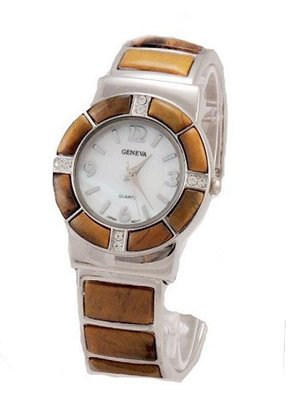 Bora Tiger Eyes Bangle Cuff Inlay Style with Crystal Accents