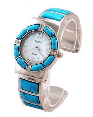 Bora Turquoise Cuff Inlay Style with Crystal Accents