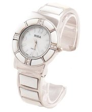 Bora White Mother of Pearl Cuff Inlay Style with Crystal Accents