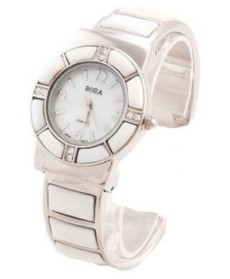 Bora White Mother of Pearl Cuff Inlay Style with Crystal Accents