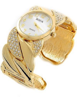 Crystal Glimmering Gold Tone Bangle Cuff