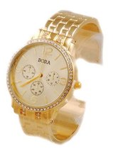 Crystal Glimmering Gold Tone Bangle Cuff