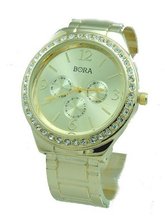 Crystal Glimmering Gold Tone Bangle Cuff