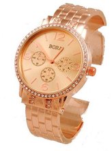 Crystal Glimmering Rose Gold Tone Bangle Cuff