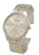 Crystal Glimmering Silver Tone Bangle Cuff