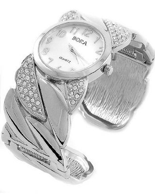 Crystal Silver Tone Bangle Cuff