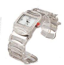 Crystal Silver Tone Bangle Cuff