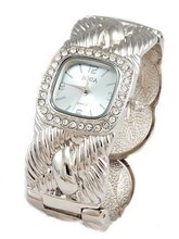 Crystal Silver Tone Square Bangle Cuff