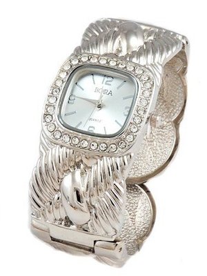 Crystal Silver Tone Square Bangle Cuff