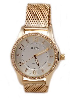 Gold-Tone Mesh Bracelet Rhinestones Accent