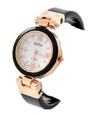 Rose Gold Tone And Black Bangle Cuff