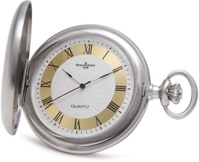 Bouverat 1919 Brushed Satin Case Full Hunter Quartz Roman Pocket with Silver Dial BV821201