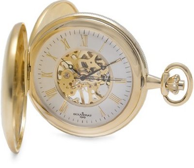 Bouverat 1919 Double Opening Brushed Satin Case Full Hunter Mechanical Roman Pocket with White Dial BV824102