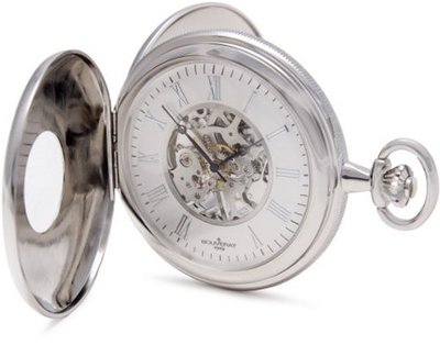 Bouverat 1919 Double Opening Polished Case Half Hunter Mechanical Roman Pocket with White Dial BV824204