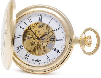 Bouverat 1919 Patterned Case Half Hunter Mechanical Roman Pocket with White Dial BV824107