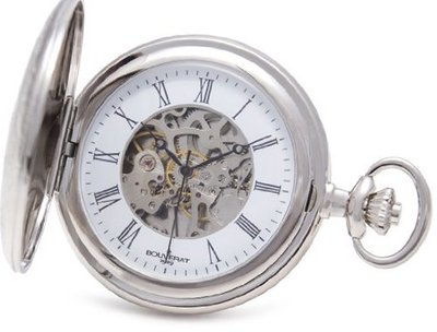 Bouverat 1919 Patterned Case Half Hunter Mechanical Roman Pocket with White Dial BV824207