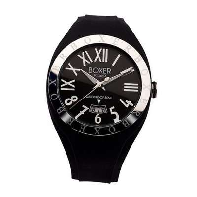 Boxer Milano Unisex Quartz with Black Dial Analogue Display and Black Rubber Strap BOX 40 BK