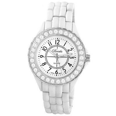 Breda 1625-White "Avery" Rhinestone Encrusted Sleek Metal