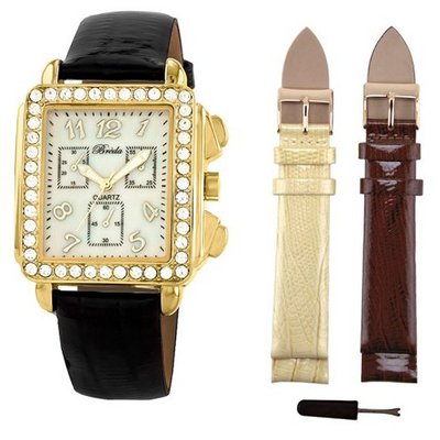 Breda 5172-gold.set Sarah Rectangular Rhinestone Encrusted Two Band Set