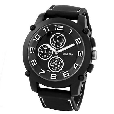 Breda 8135-black "Colton" Black Bezel White Accented Silicone Band