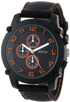 Breda 8135_orange "Colton" Black Bezel Orange Accented Silicone Band