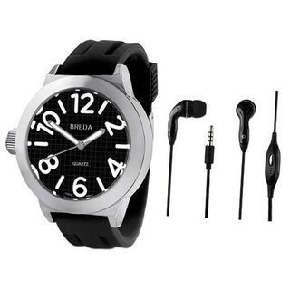 Breda 8137-black.hp Jaxon Bold Bezel Silicone Band with Ear Buds Set