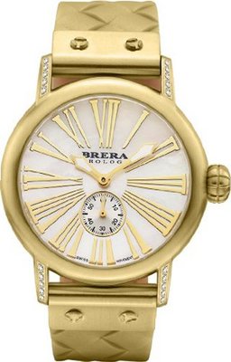 BRERA BWVA34276-GDBR Valentina Contemporary Sparkle 42mm Gold tone case with Real Diamonds GOLD Tone BRAIDED Rubber strap and Signature buckle