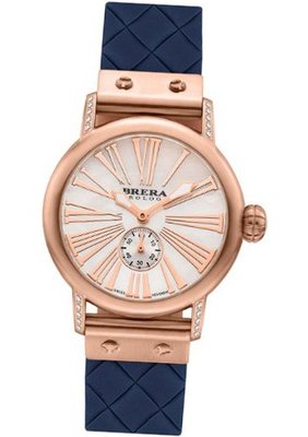 BRERA BWVA34279-BLWV Valentina Contemporary Sparkle 42mm ROSE Gold tone with Real Diamonds Navy Blue Woven pattern rubber strap