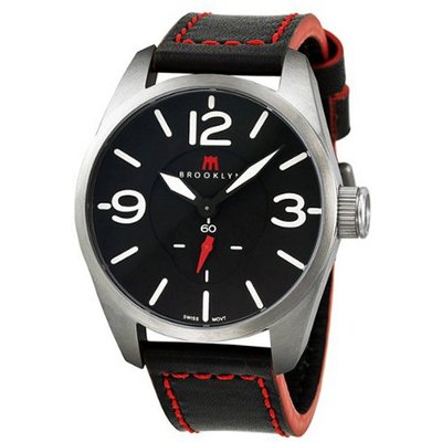 Brooklyn Company Lafayette Black Dial Black Red Accent Leather Swiss Quartz CLA-H