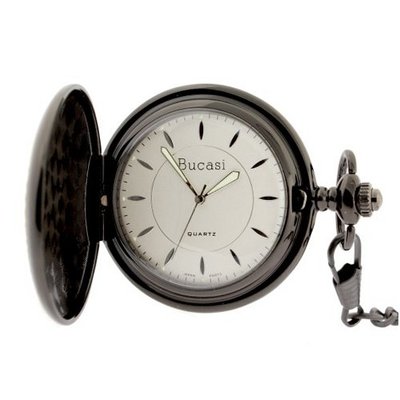 Bucasi PW1040GM Pocket Hunting Case Gunmetal Finish Plus Chain