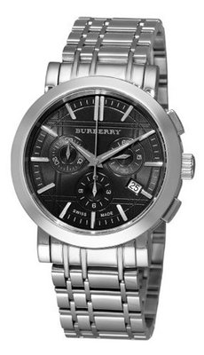 Burberry BU1360 Heritage Silver Tone Stainless Steel Bracelet Dark Grey Dial Chronograph