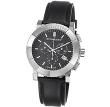 Burberry BU2306 Round Chrono Black Dial Black Leather Strap