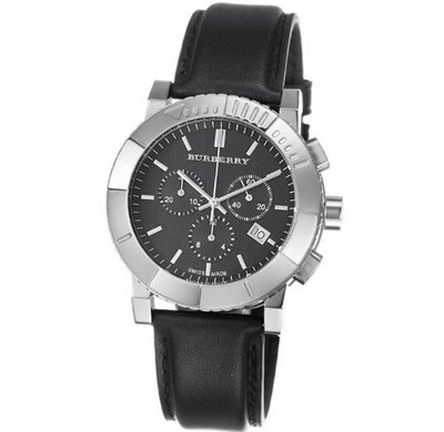 Burberry BU2306 Round Chrono Black Dial Black Leather Strap