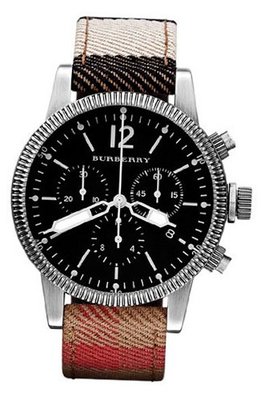 Burberry BU7815 Utilitarian Swiss House Check Leather Strap Black Dial Chronograph