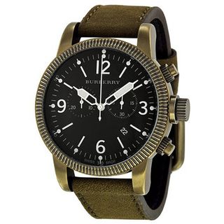 Burberry Endurance Chronograph Black Dial Olive Leather Strap BU7811