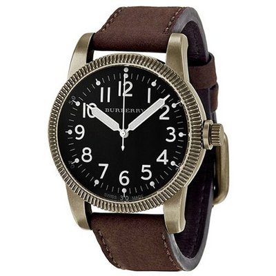 Burberry Military Black Dial Brown Leather Strap BU7807