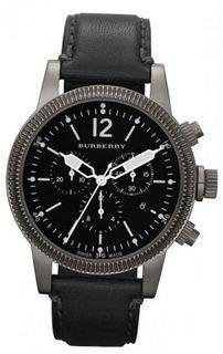 Burberry , Swiss Chronograph Black Leather Strap 42mm BU7813