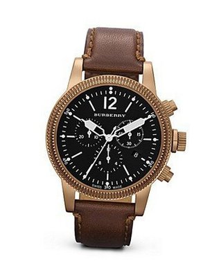 Burberry , Swiss Chronograph Brown Leather Strap 42mm BU7814