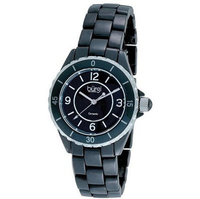 Burgi Black Ceramic Quartz Date Bracelet Ladies BUR057BK