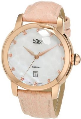 Burgi BU14P Round Swiss Quartz Diamond Date Strap