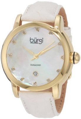 Burgi BU14W Round Swiss Quartz Diamond Date Strap