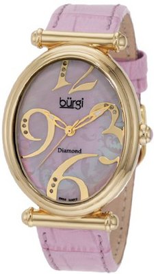Burgi BU39PK Oval Case Swiss Quartz Diamond Classic Stainless Steel