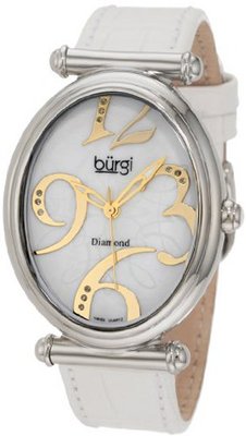 Burgi BU39W Oval Case Swiss Quartz Diamond Classic Stainless Steel